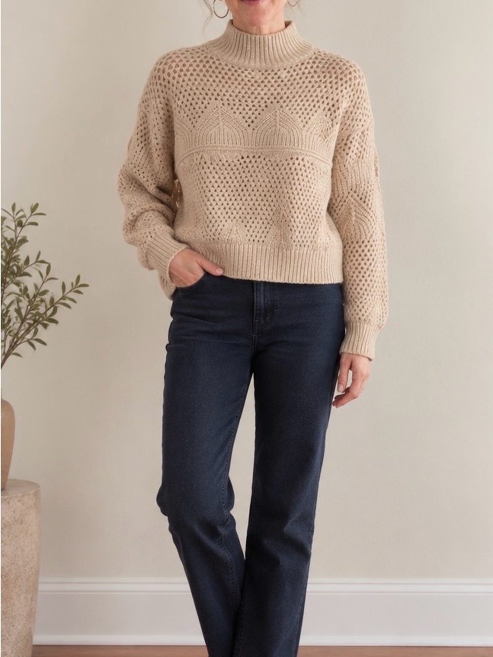 FRNCH Tan Open-Knit Sweater